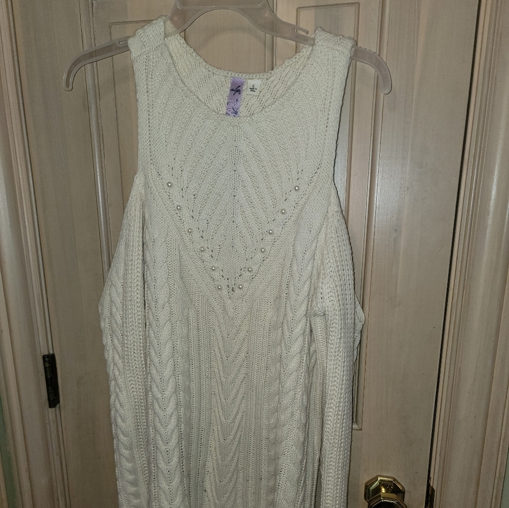 Misses L Alya off white pearl pretty soft Winter sweater Open Shoulders Femine - Picture 3 of 4